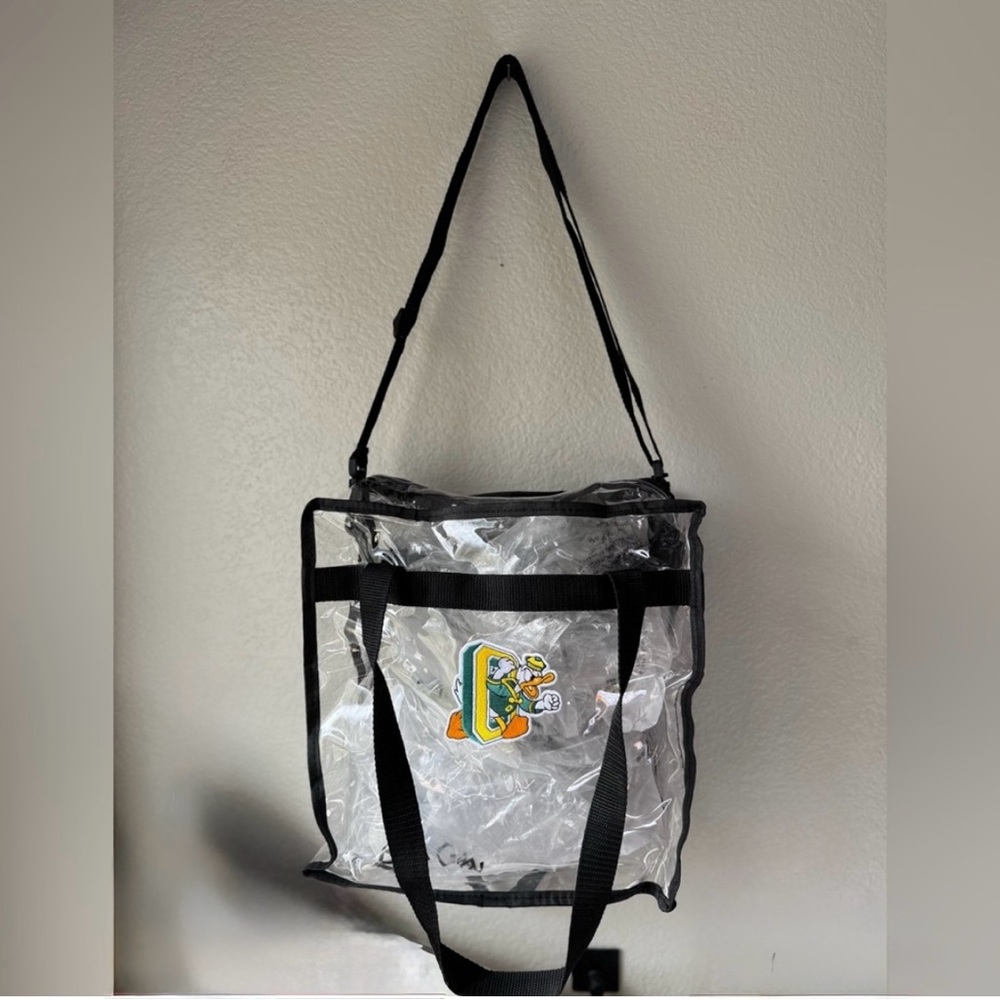 Oregon Ducks Clear Tote Bag with Black Straps Stadium or Diaper Bag NWT